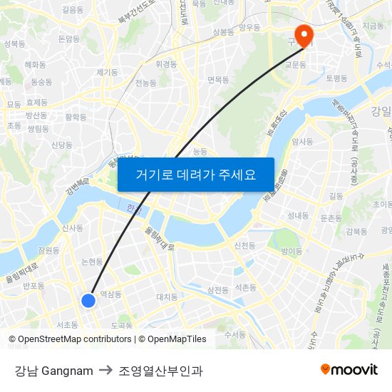 강남 Gangnam to 조영열산부인과 map