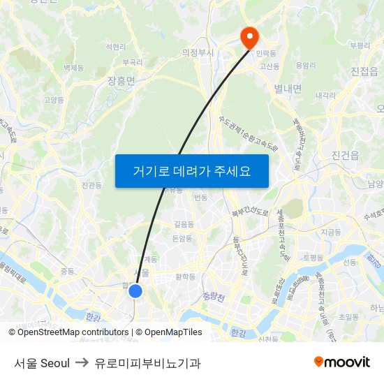 서울 Seoul to 유로미피부비뇨기과 map