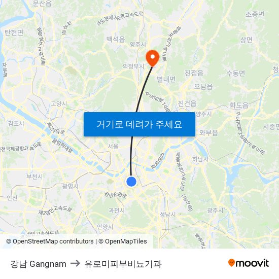 강남 Gangnam to 유로미피부비뇨기과 map