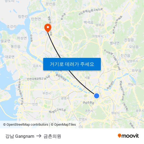 강남 Gangnam to 금촌의원 map