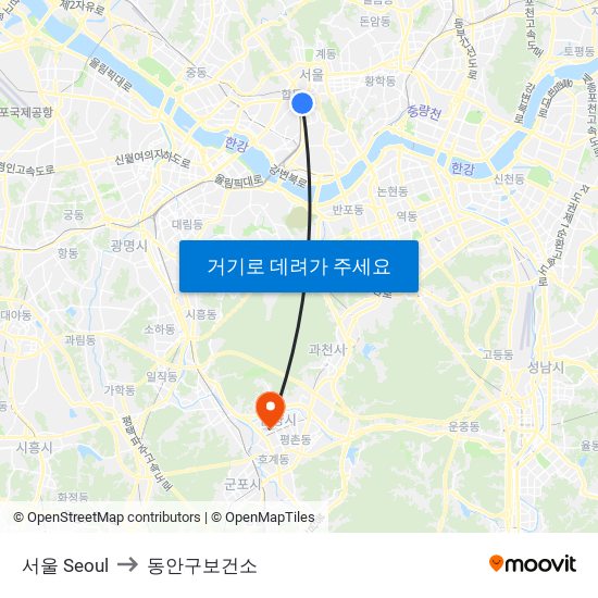 서울 Seoul to 동안구보건소 map