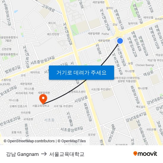 강남 Gangnam to 서울교육대학교 map