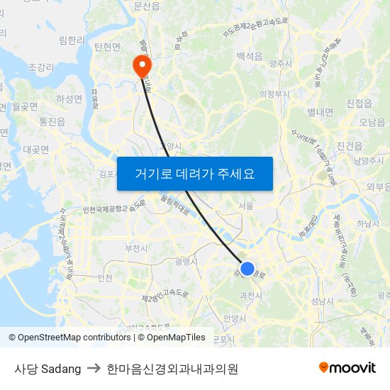 사당 Sadang to 한마음신경외과내과의원 map