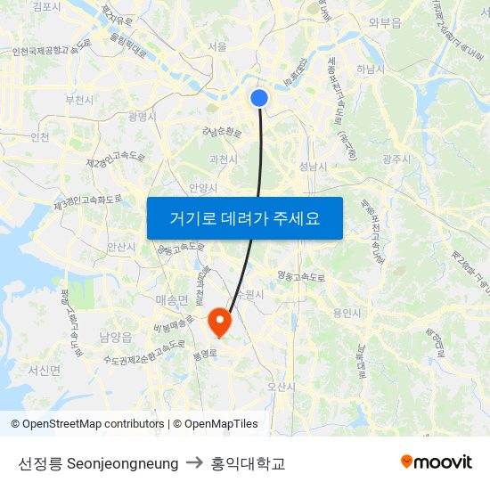 선정릉 Seonjeongneung to 홍익대학교 map