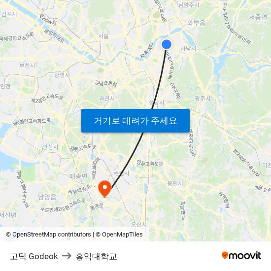 고덕 Godeok to 홍익대학교 map