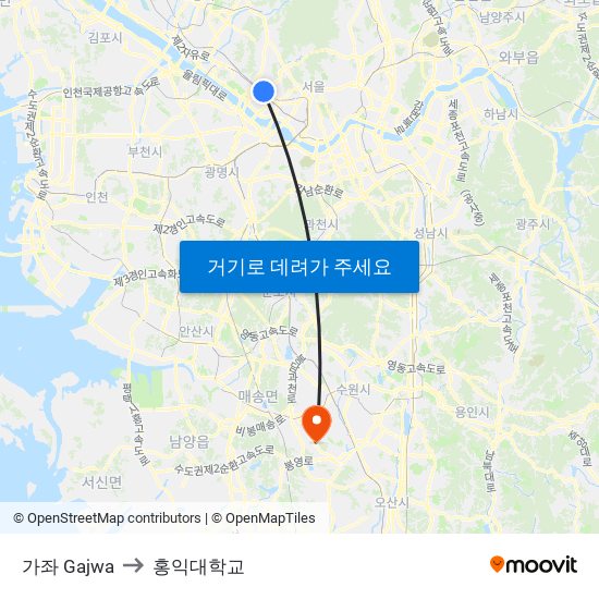 가좌 Gajwa to 홍익대학교 map