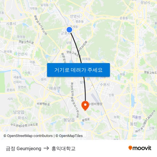 금정 Geumjeong to 홍익대학교 map