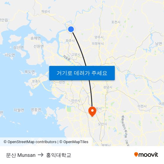 문산 Munsan to 홍익대학교 map