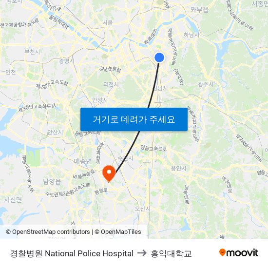 경찰병원 National Police Hospital to 홍익대학교 map