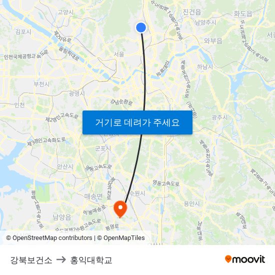 강북보건소 to 홍익대학교 map