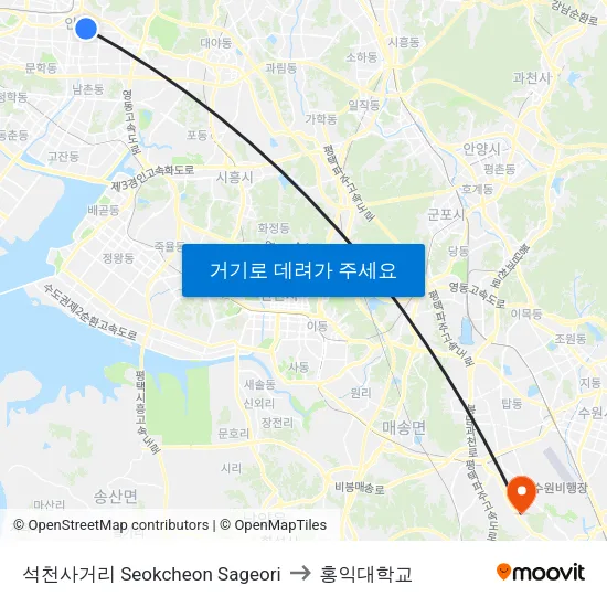 석천사거리 Seokcheon Sageori to 홍익대학교 map