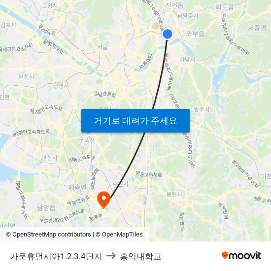 가운휴먼시아1.2.3.4단지 to 홍익대학교 map