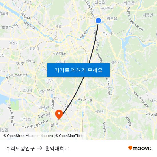 수석토성입구 to 홍익대학교 map