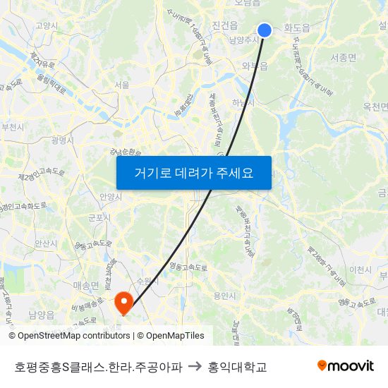 호평중흥S클래스.한라.주공아파 to 홍익대학교 map