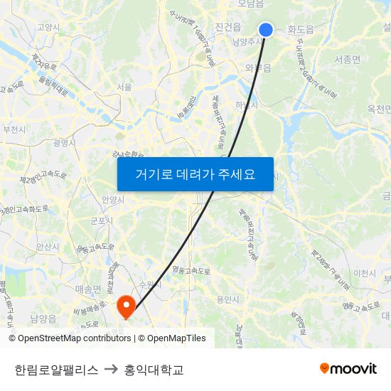 한림로얄팰리스 to 홍익대학교 map