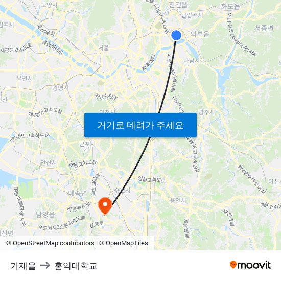 가재울 to 홍익대학교 map