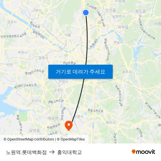 노원역.롯데백화점 to 홍익대학교 map