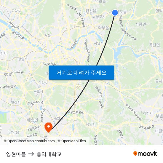 양현마을 to 홍익대학교 map