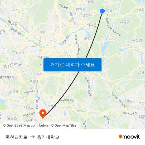 묵현교차로 to 홍익대학교 map