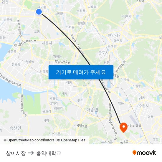 삼미시장 to 홍익대학교 map