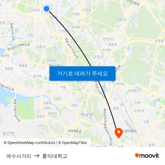 계수사거리 to 홍익대학교 map