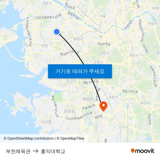 부천체육관 to 홍익대학교 map