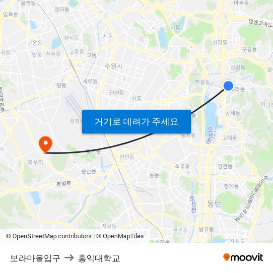 보라마을입구 to 홍익대학교 map