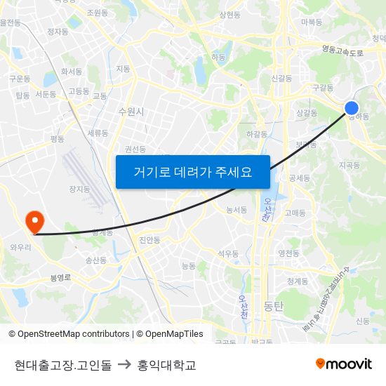 현대출고장.고인돌 to 홍익대학교 map