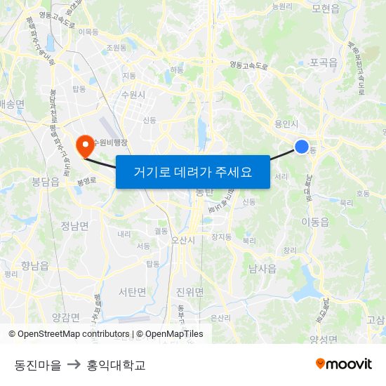 동진마을 to 홍익대학교 map