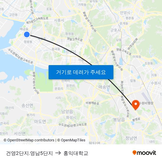 건영2단지.영남5단지 to 홍익대학교 map