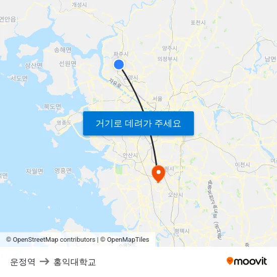 운정역 to 홍익대학교 map