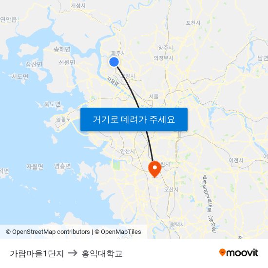 가람마을1단지 to 홍익대학교 map