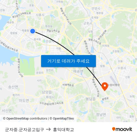 군자중.군자공고입구 to 홍익대학교 map