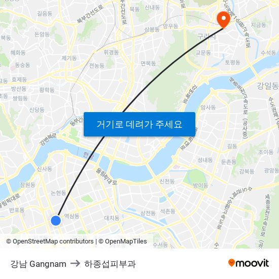 강남 Gangnam to 하종섭피부과 map