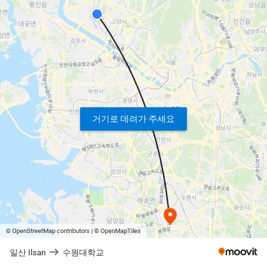 일산 Ilsan to 수원대학교 map