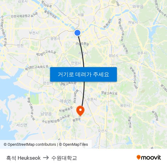 흑석 Heukseok to 수원대학교 map