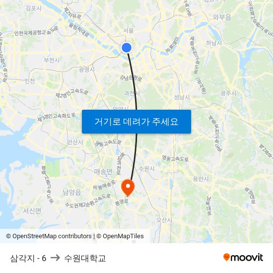 삼각지 - 6 to 수원대학교 map