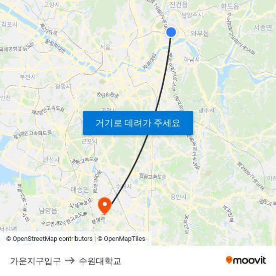 가운지구입구 to 수원대학교 map