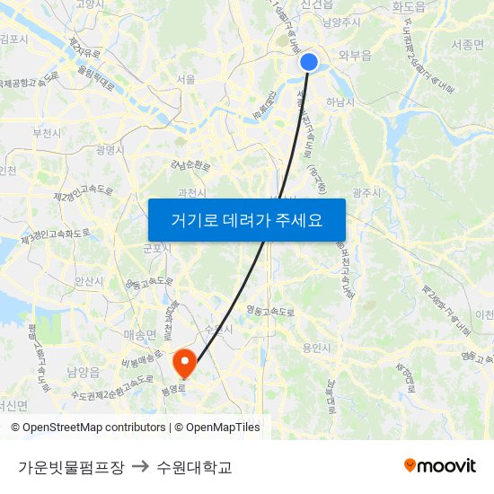 가운빗물펌프장 to 수원대학교 map