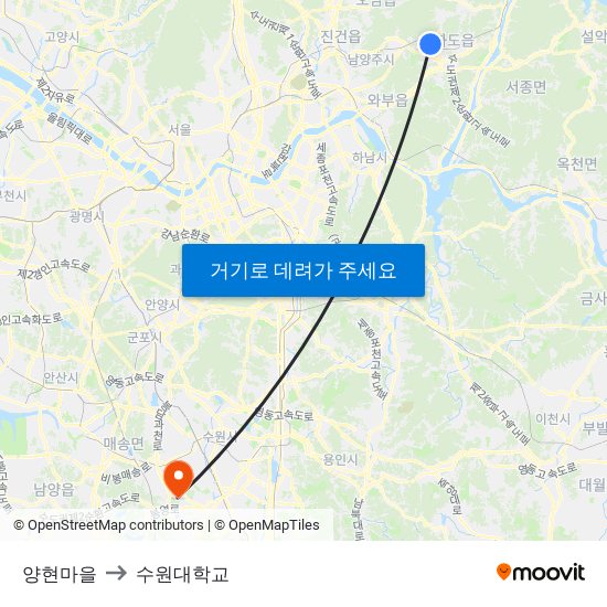 양현마을 to 수원대학교 map