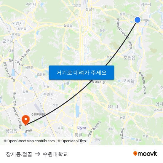 장지동.절골 to 수원대학교 map