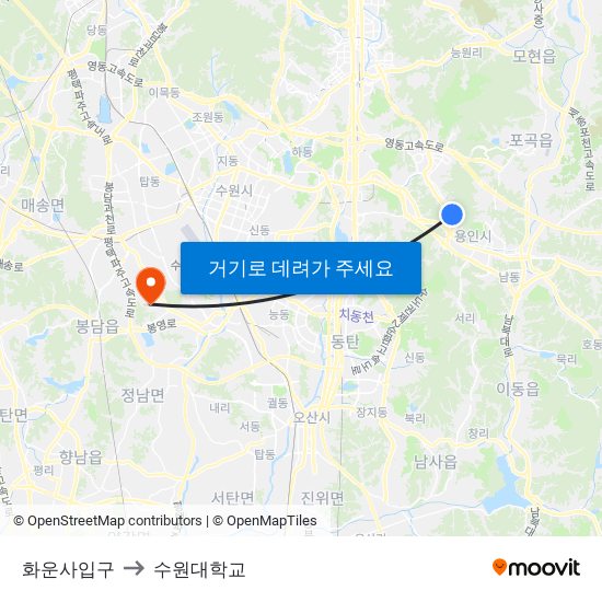 화운사입구 to 수원대학교 map