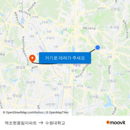 멱조현풍림아파트 to 수원대학교 map