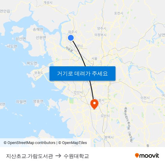 지산초교.가람도서관 to 수원대학교 map