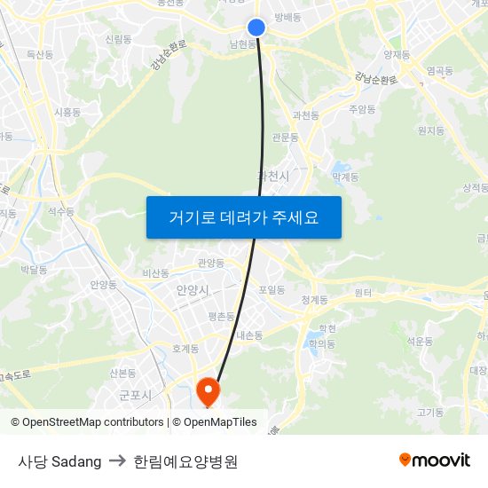 사당 Sadang to 한림예요양병원 map