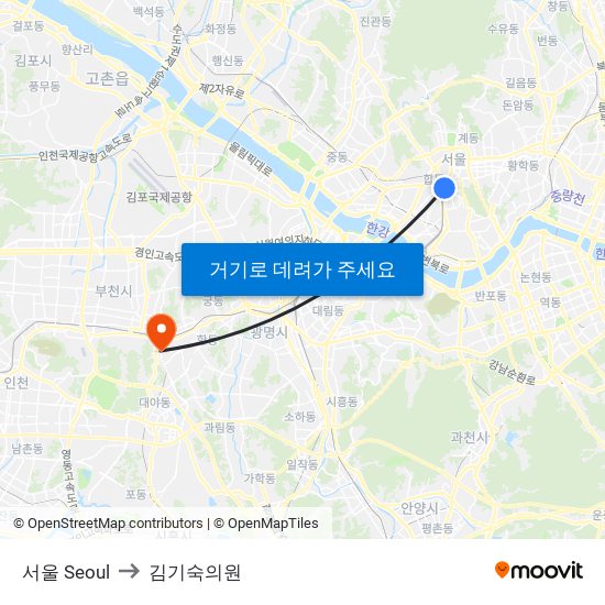 서울 Seoul to 김기숙의원 map