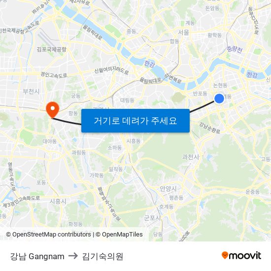 강남 Gangnam to 김기숙의원 map