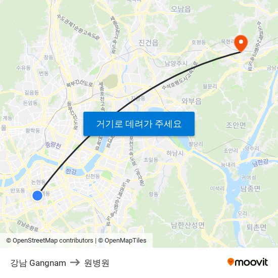 강남 Gangnam to 원병원 map