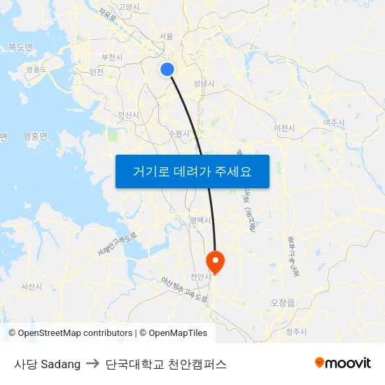 사당 Sadang to 단국대학교 천안캠퍼스 map