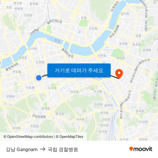 강남 Gangnam to 국립 경찰병원 map